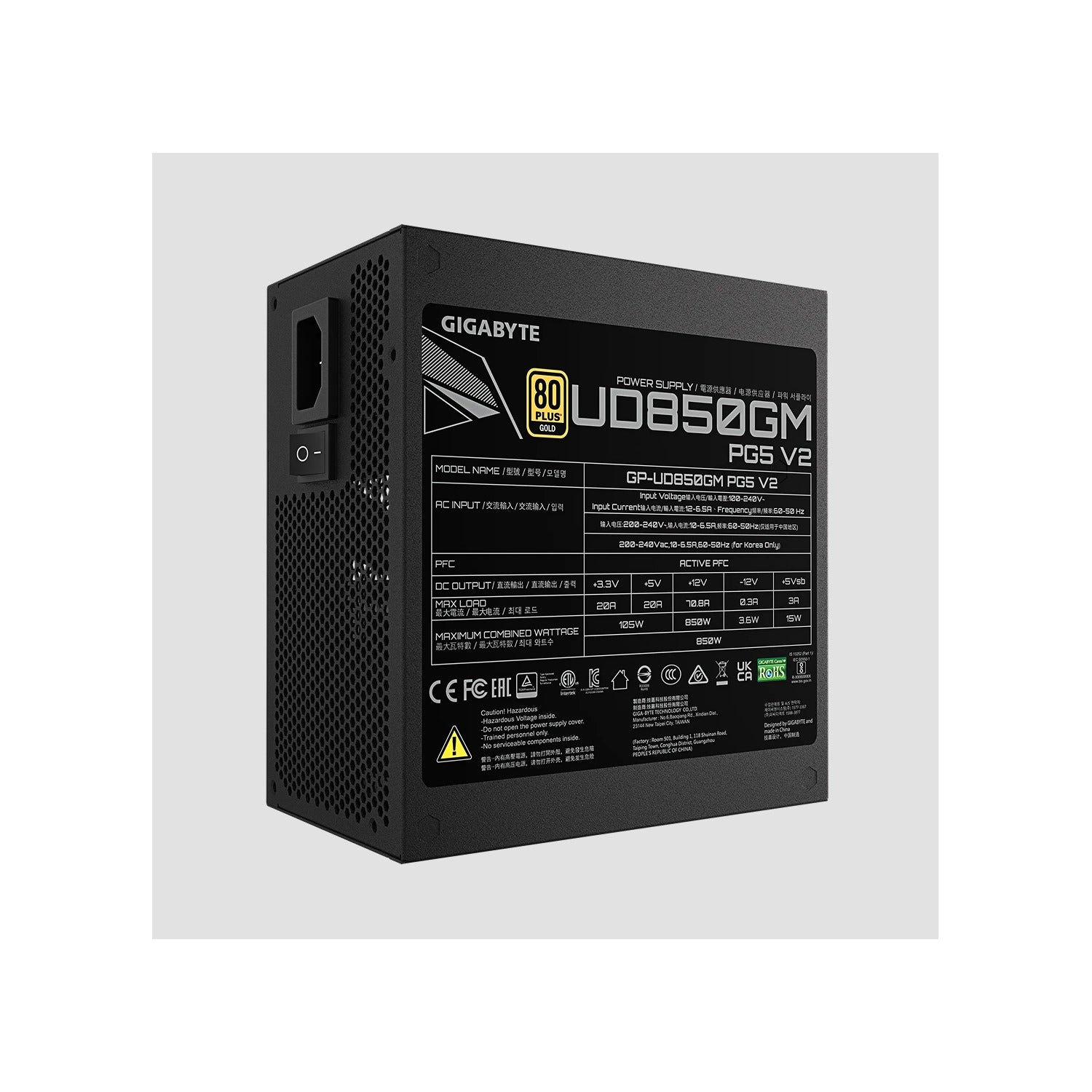 Fuente GIGABYTE UD850GM PG5 V2 80 Plus Gold Modula