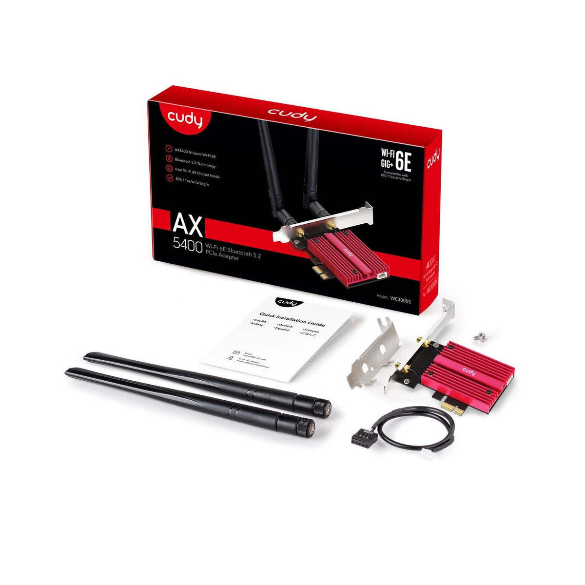 Placa de Red WiFi 6E Cudy AX5400 PCI Express Tri-Band 5400Mbps