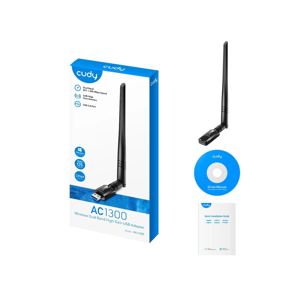 Adaptador WiFi USB Cudy AC1300 con Antena Dual-Band 1300Mbps